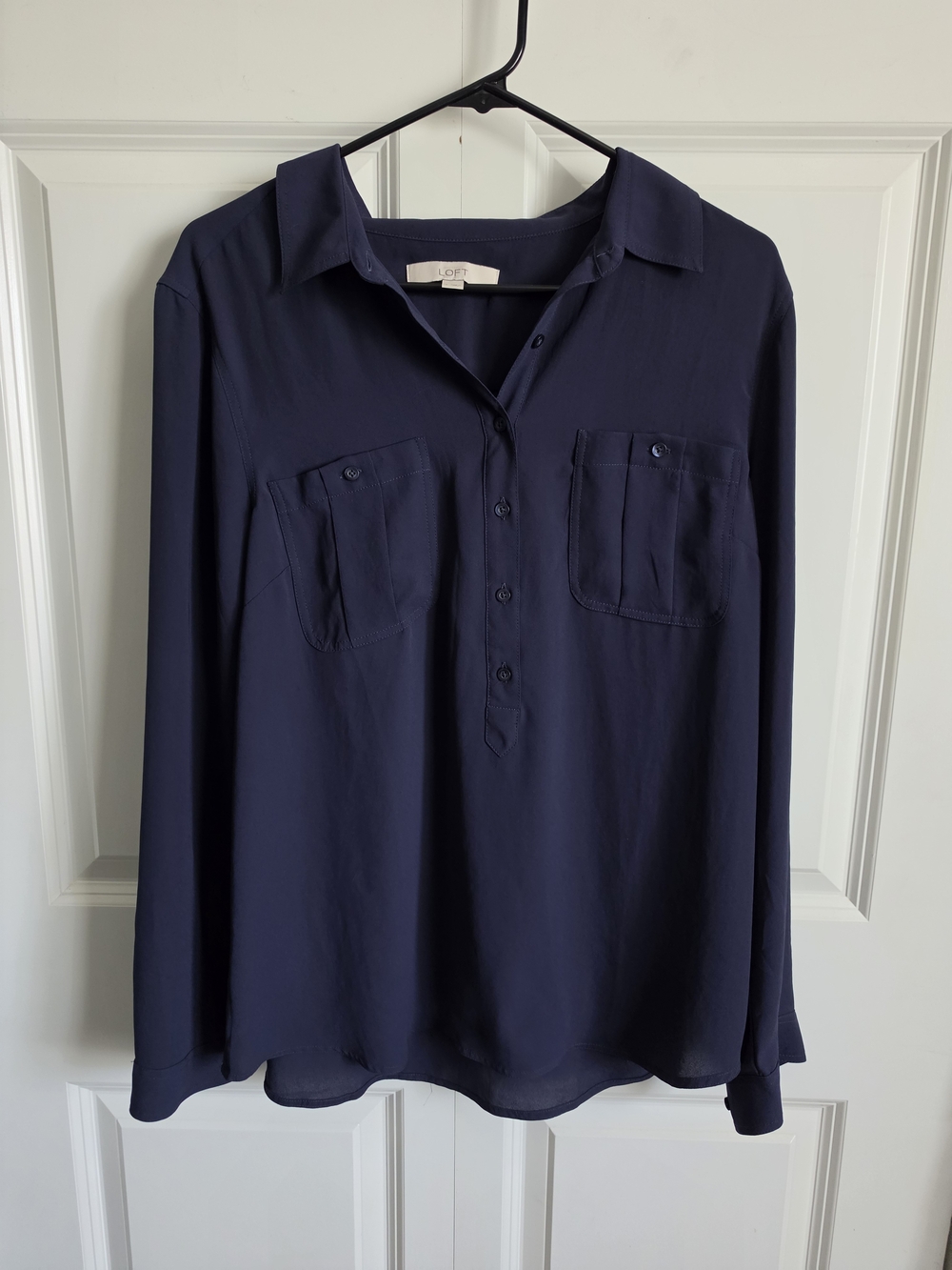 LOFT Navy Button Front Blouse